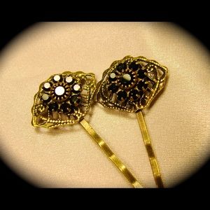 Crystal Hairpins Elegant set of 2 Jet Black